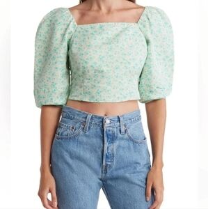 Levi's Top Women M Bohemian Peasant Floral Smocked Square‎ Kneck Coquette